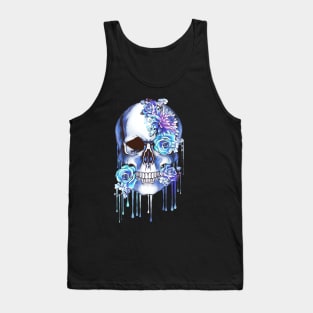 Floral, flowers and skull, Human anatomy, bones, blue style drops color paint Tank Top